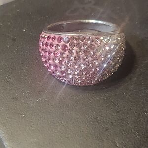 Elegant Pink Crystal  Sterling Silver Ring
